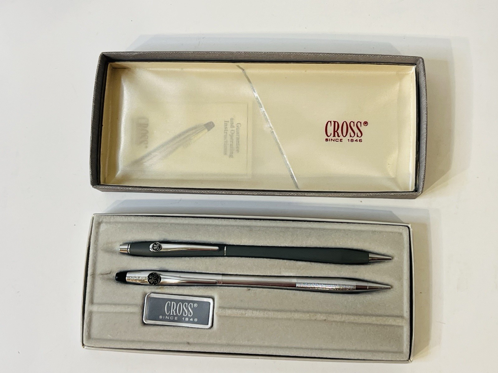2 Vintage Cross Chrome Silver Gray Pencil Set GE General Electric Mixed Set 2101