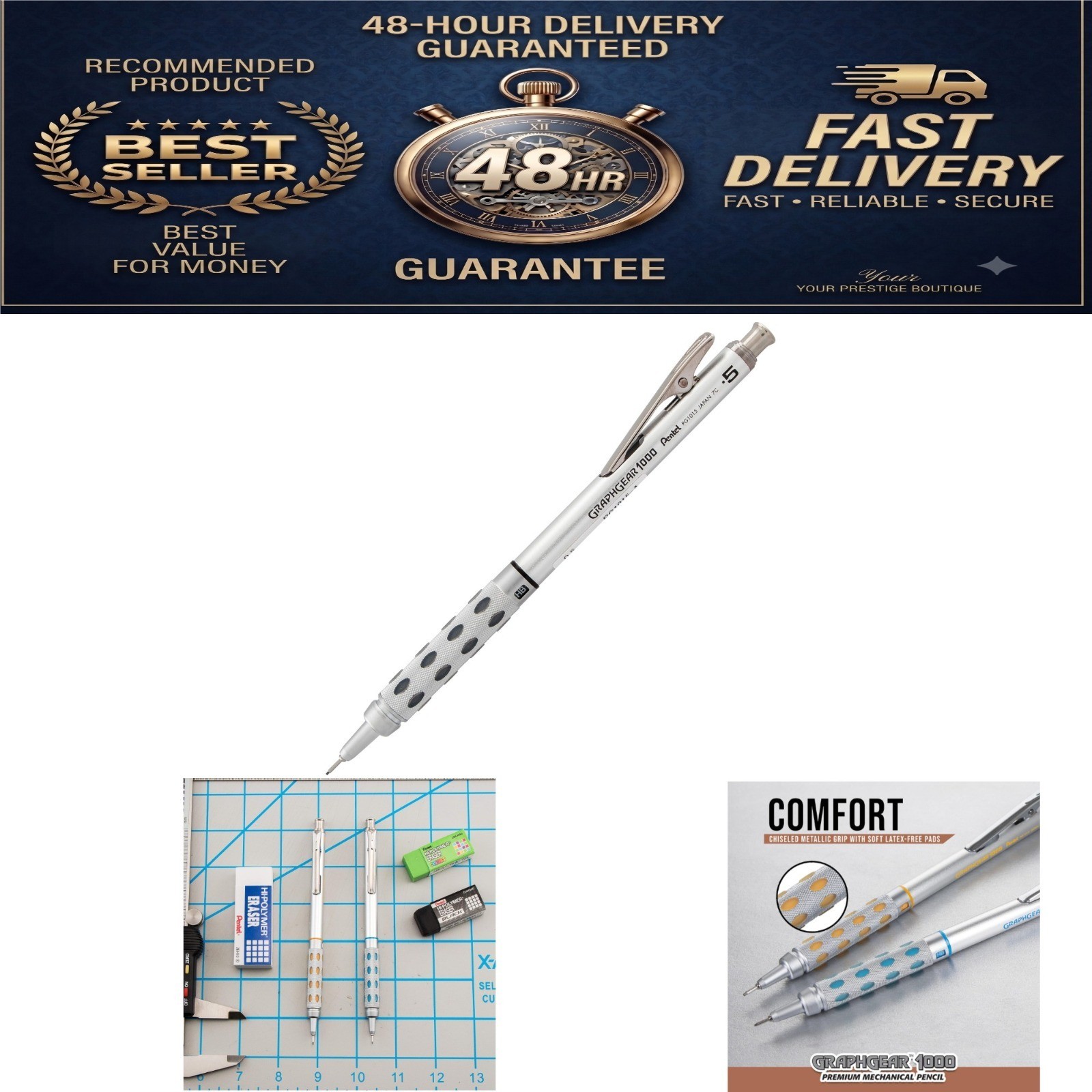 Pentel GraphGear 1000 Mechanical Pencil 0.5mm Black Barrel