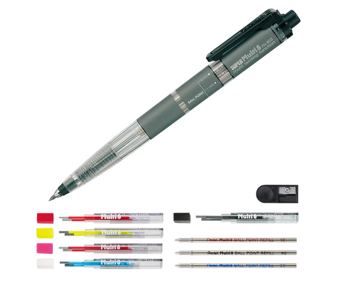 Pentel Super Multi 8 PH803ST Pen Set 8-in-1 Ballpoint & Lead + Refills Japan