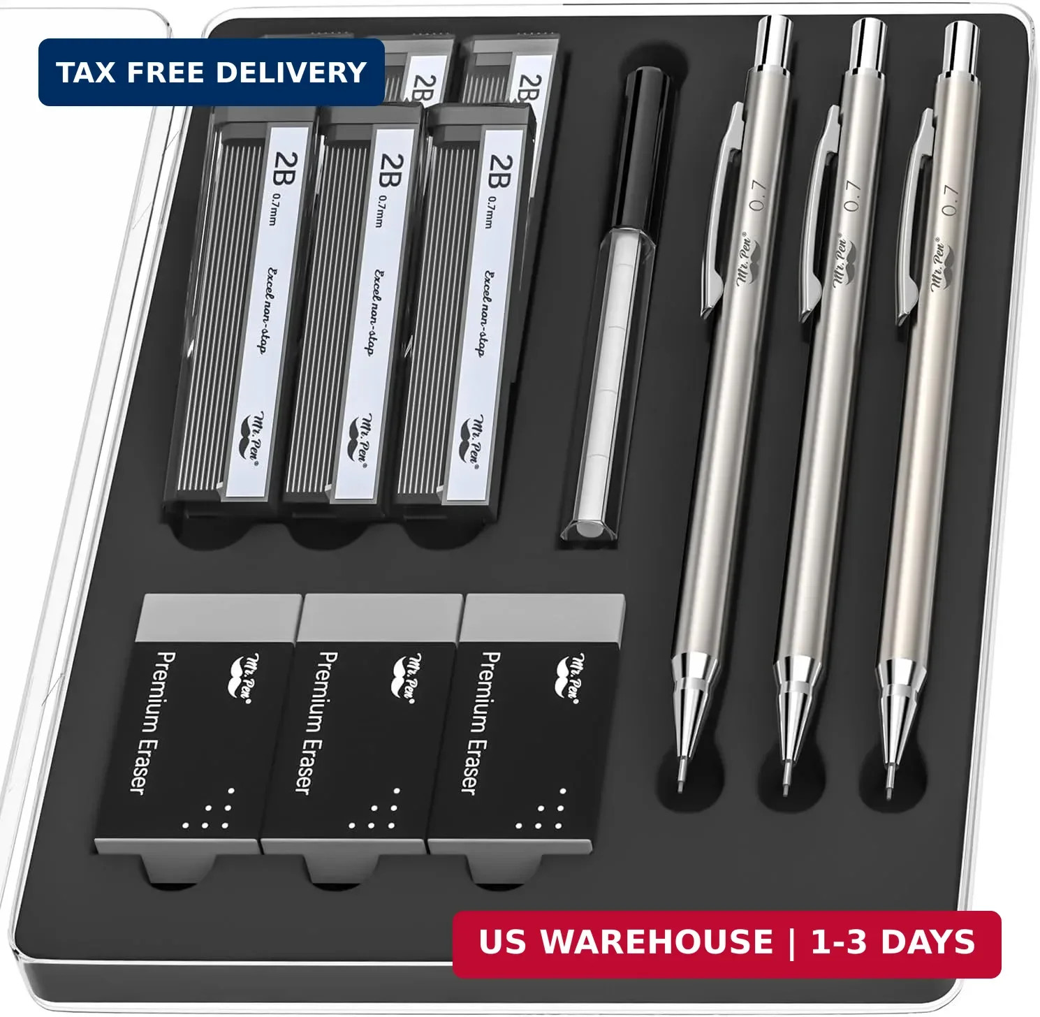 Mr. Pen- 0.7mm Metal Mechanical Pencil Set with Lead Refills & Erasers, 3 Pack,