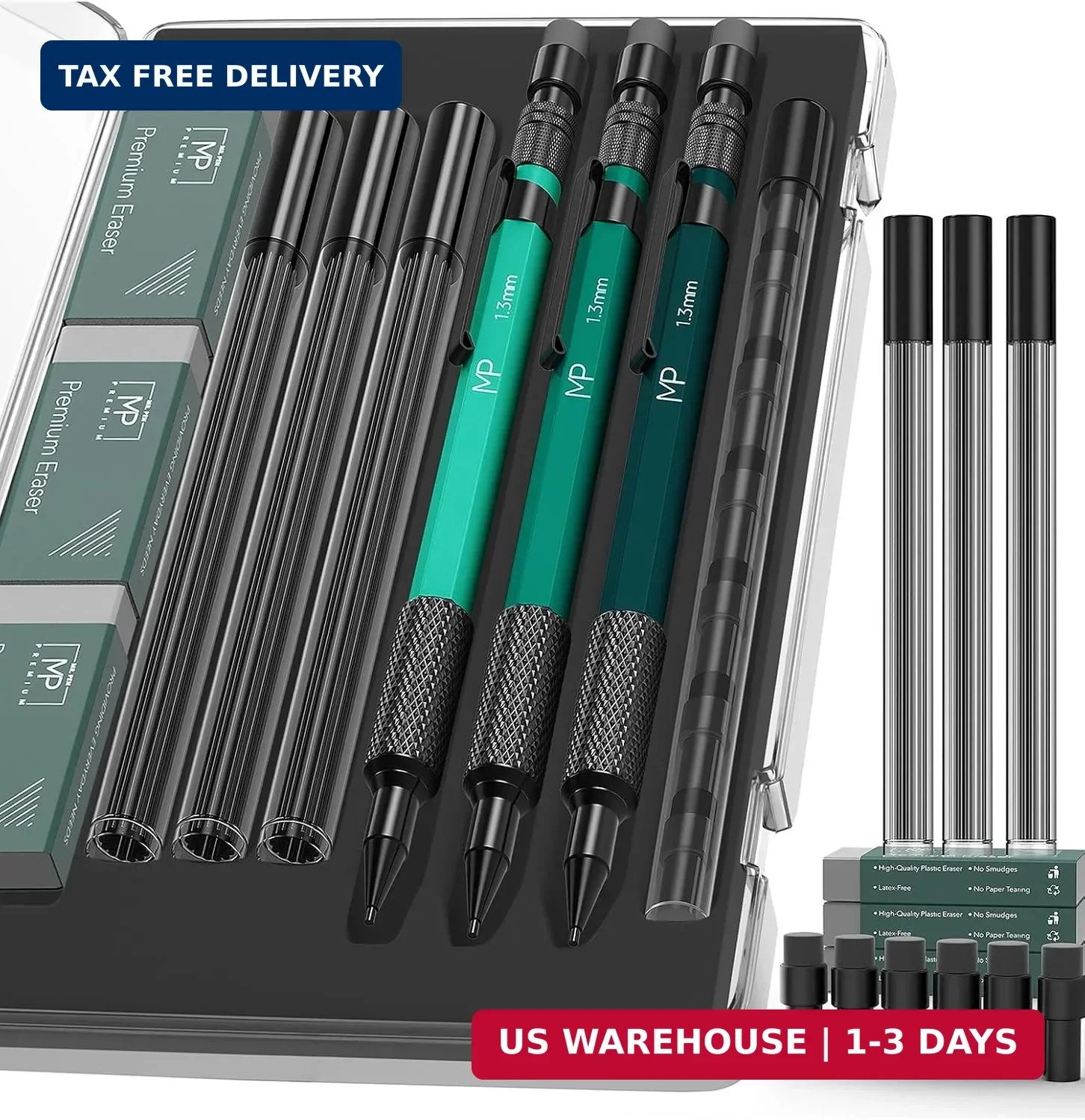 Mr. Pen- Metal Mechanical Pencil Set with Lead Refills & Erasers, 3 Pack | 1.3 m