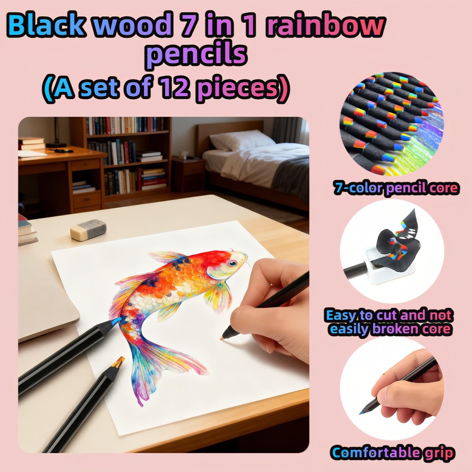 SAYUANVA Rainbow Art 1 Count (Pack of 12), Black Barrel With Core