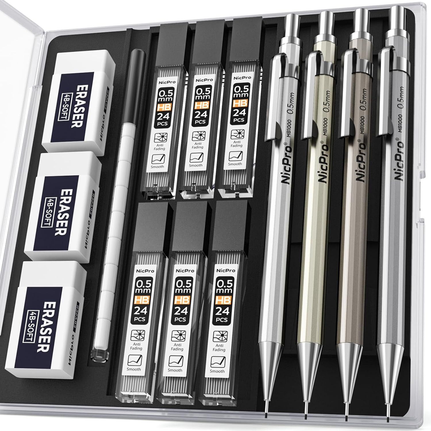 0.7Mm Mechanical Pencil Set with Case – 4PCS Metal Mechanical Pencils, 8 Tubes H