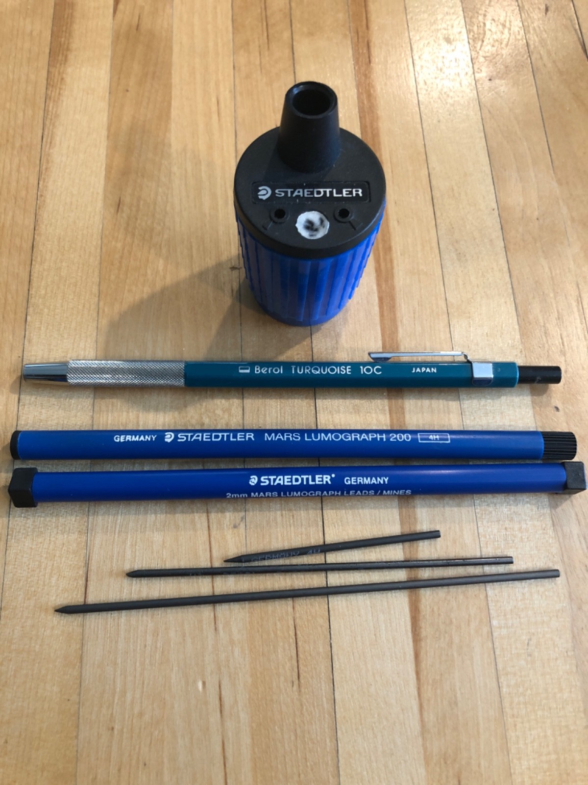 Berol Turquoise 10C Mechanical Pencil Black Button Lead Holder with Sharpener
