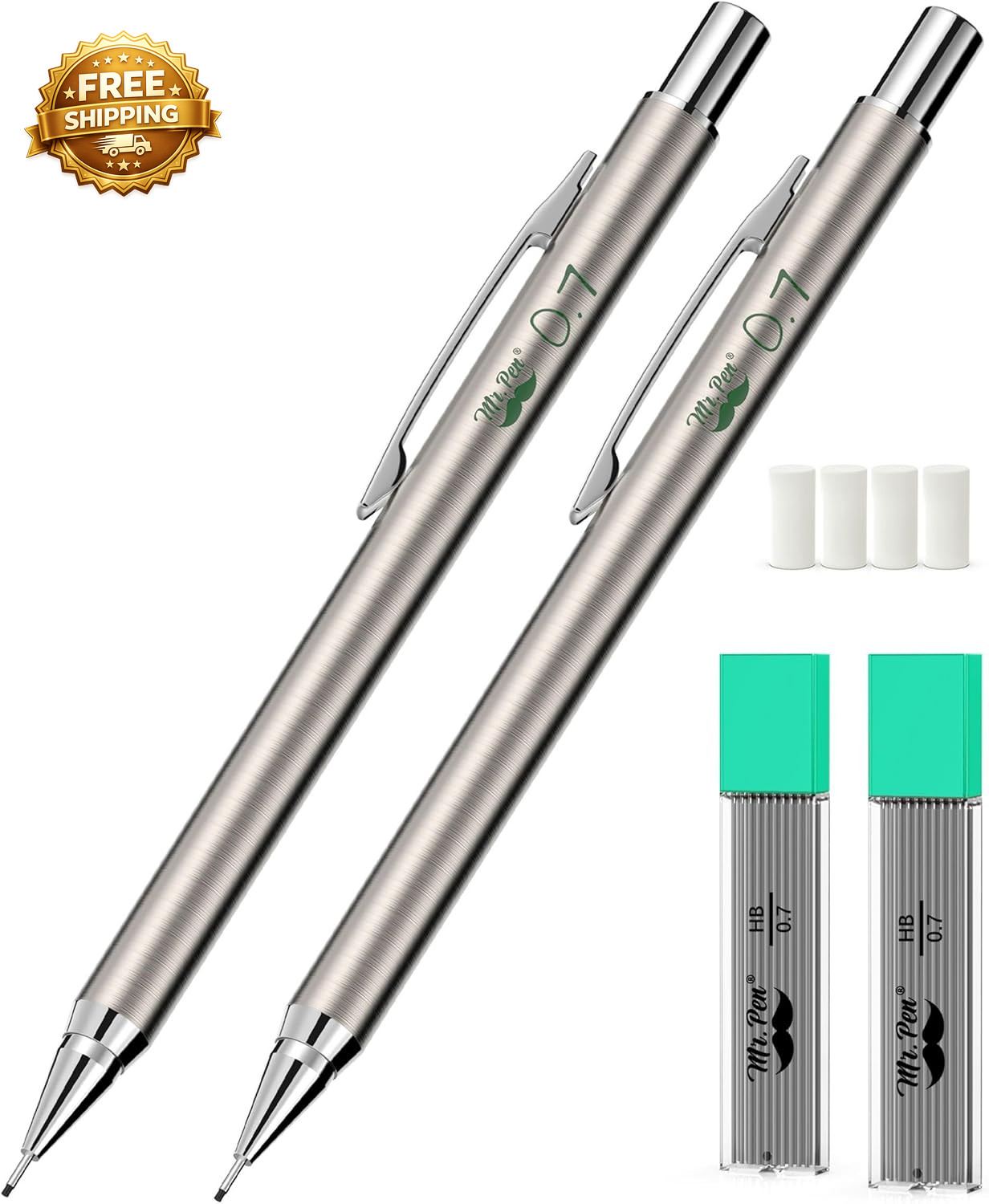 Metal Mechanical Pencils 0.7Mm, 2 Pack Lead Pencil Mechanical Pencil Metal
