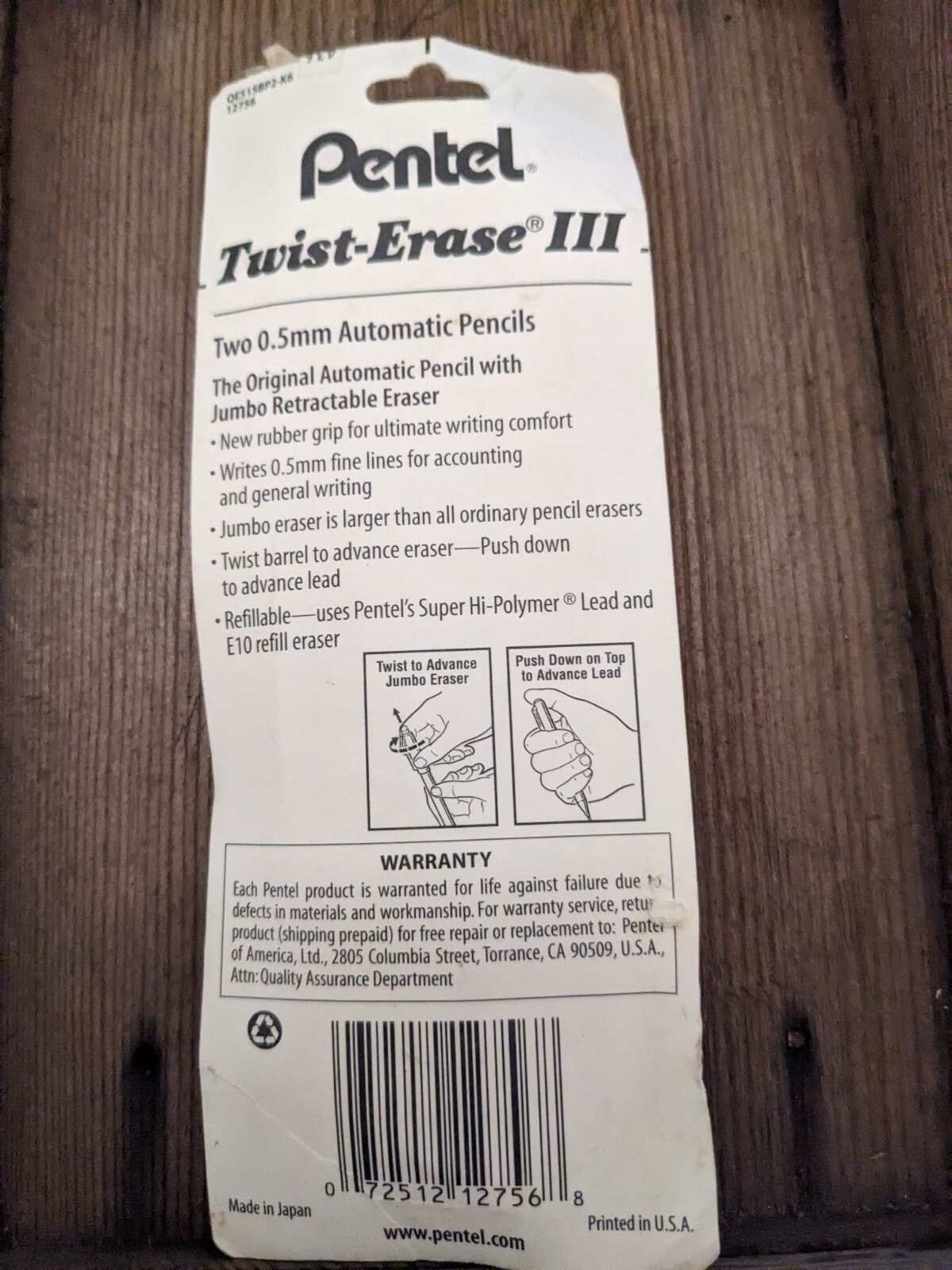 2 in pk PENTEL Twist-Erase III Mechanical Pencils 0.5 mm FINE POINT .5mm