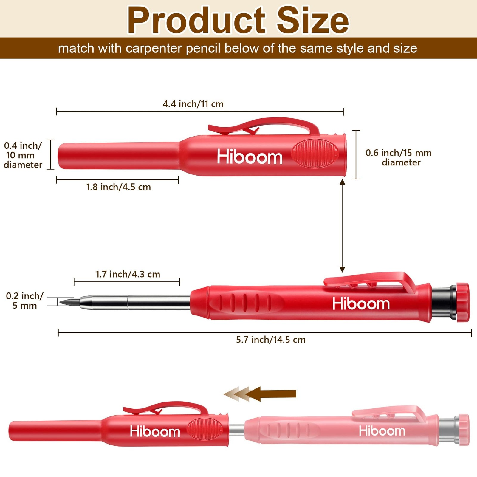 Hiboom 2 Pack Solid Carpenter Pencils with Pencil Cap and 22 Piece Set, Red