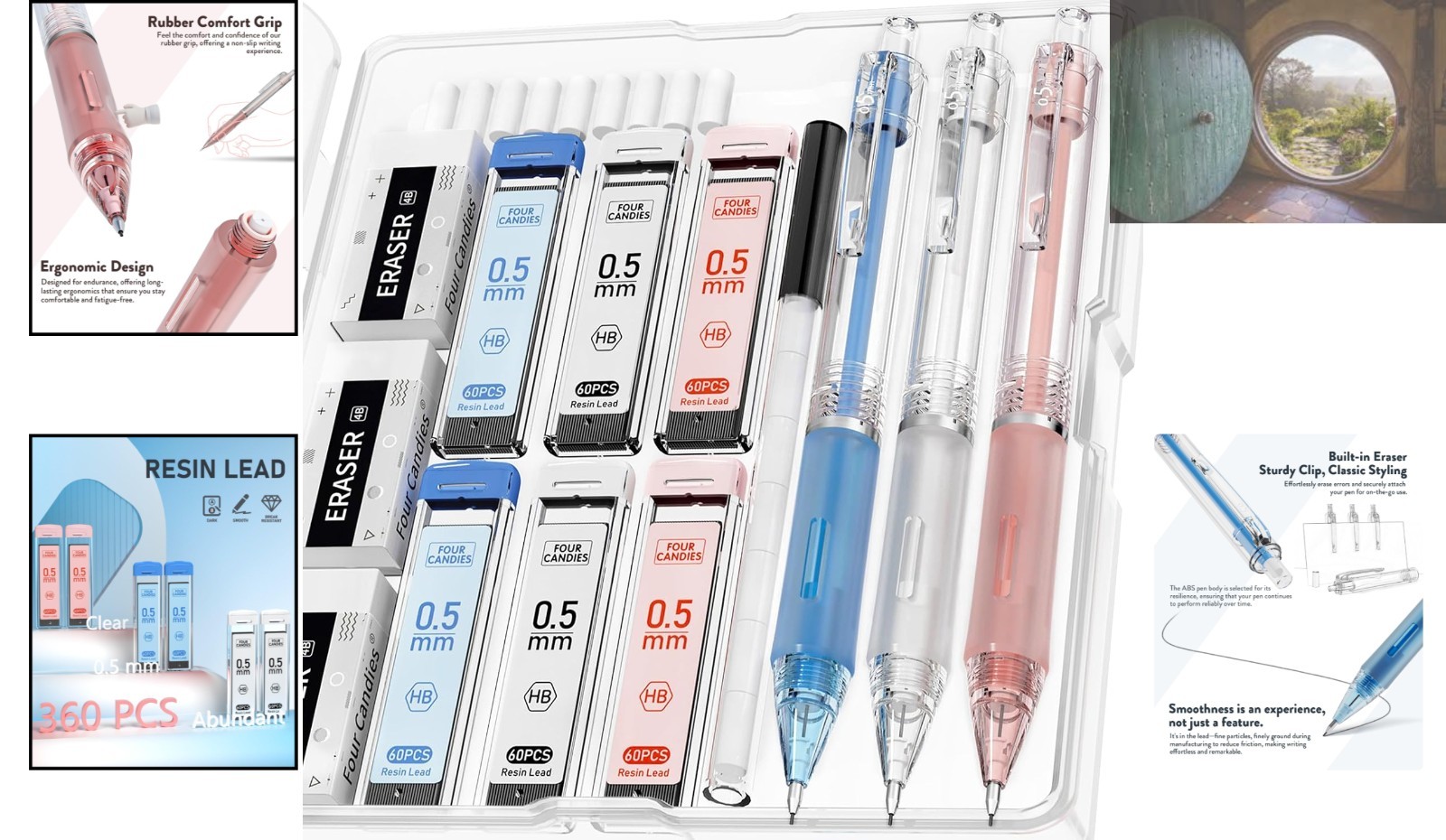 Luxury 0.5mm Mechanical Pencils with Non-Slip Grip: 3PCS Set with Case & Refills