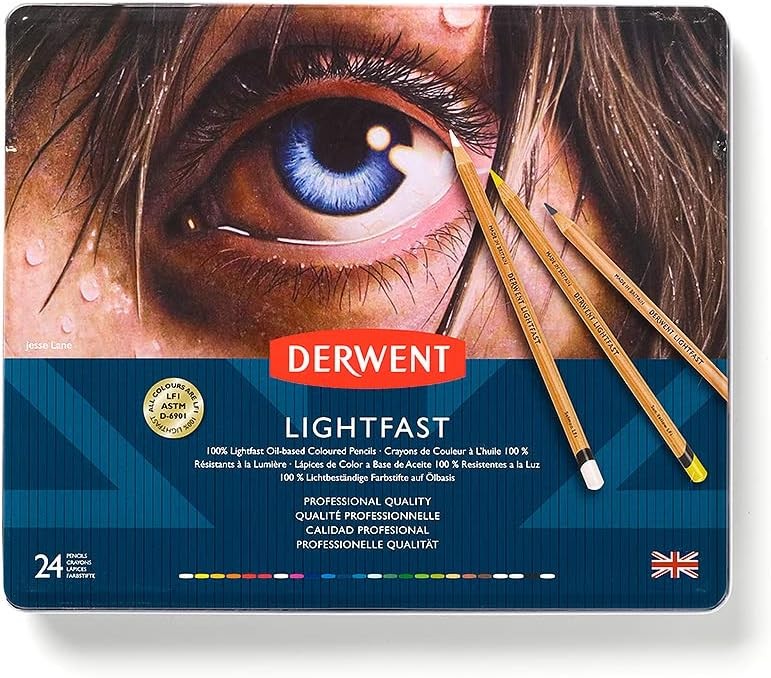Derwent Lightfast Colored Pencils 24 Tin, Set of 24 Count (Pack 1), Multi