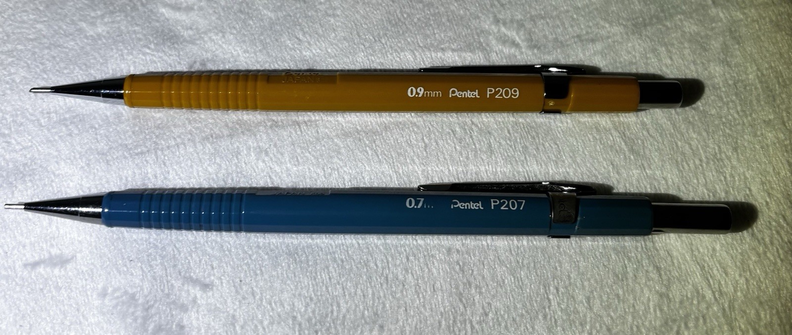 Pentel Sharp P207 (0.7mm) Blue & P209 (0.9 mm) Mustard Yellow Mechanical Pencils