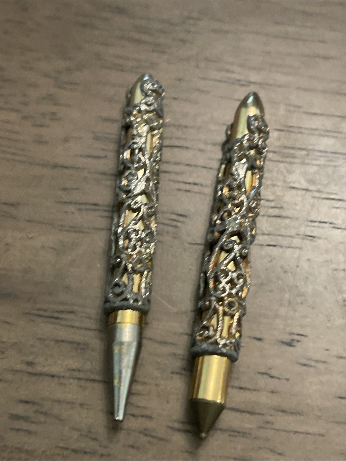 VTG Filigree Mini Mechanical Pencil/Pen Set Rhinestones Gold/Silver Tone –