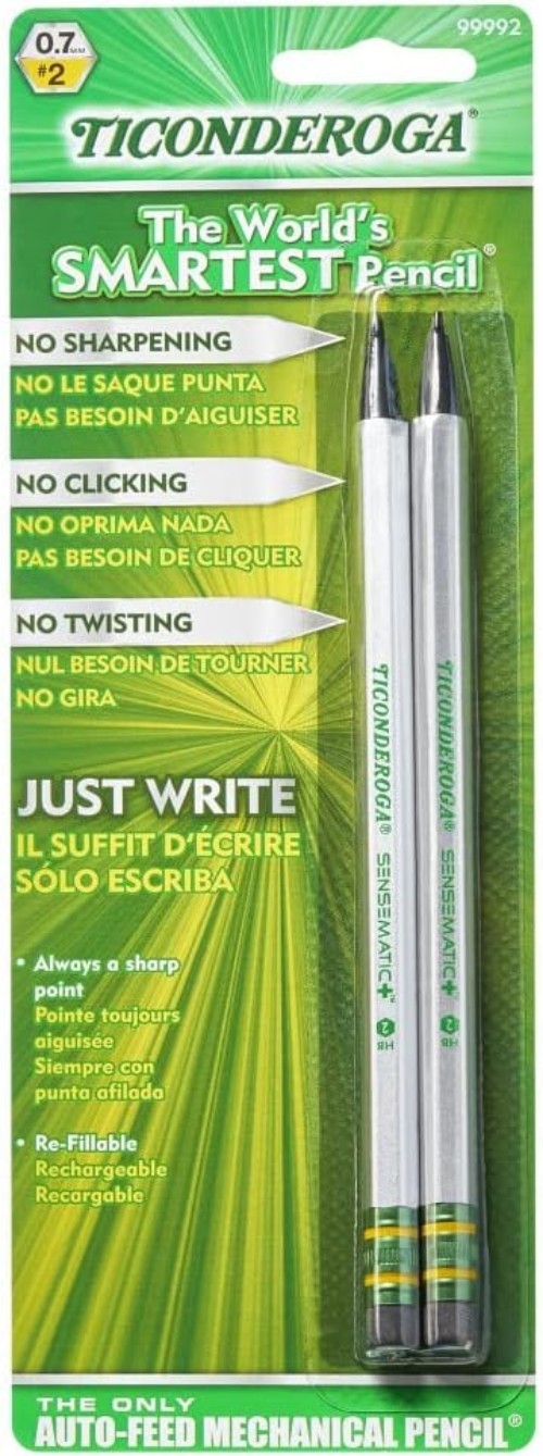 Sensematic Mechanical Pencil, 0.7mm Lead, Silver, 2 Count