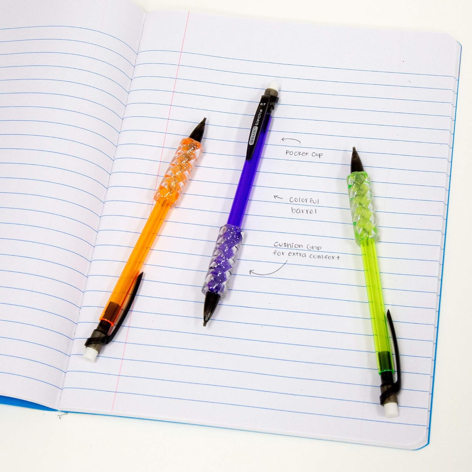 0.7mm Color Mechanical Pencils w/ Gel Grip, 3-Pack Fashion Office School Supplie