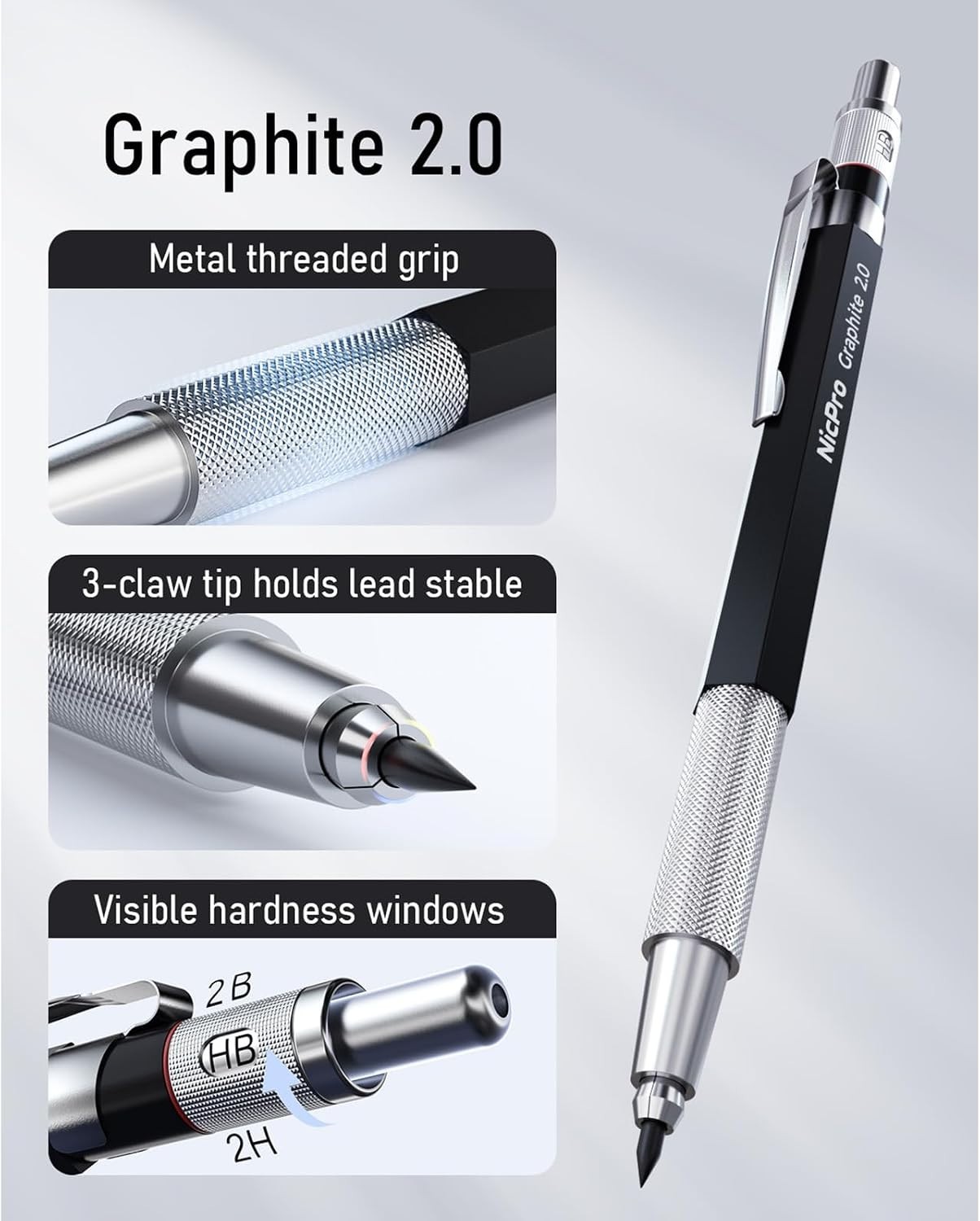 Professional Metal Lead Holder Pencil Set with Break-Resistant Graphite Refills