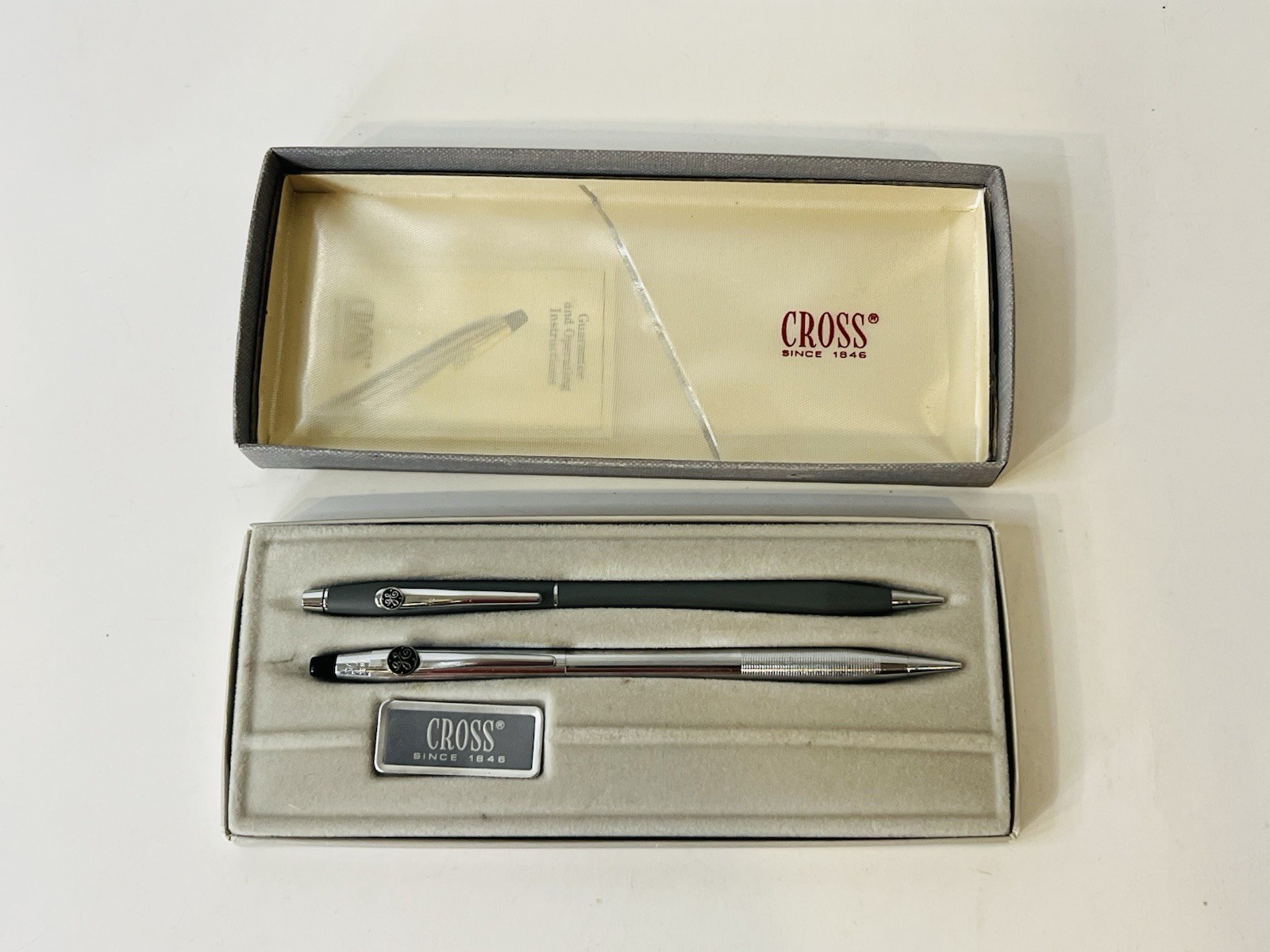 2 Vintage Cross Chrome Silver Gray Pencil Set GE General Electric Mixed Set 2101