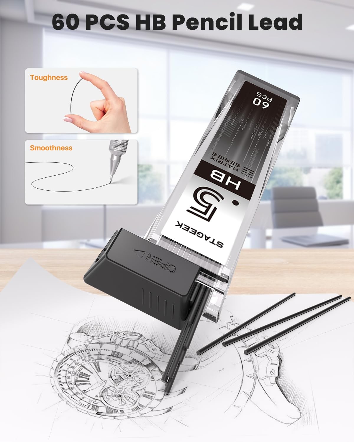 0.5mm Mechanical Pencil, Metal Art & Drafting Pencil with Eraser and 60 HB Le…