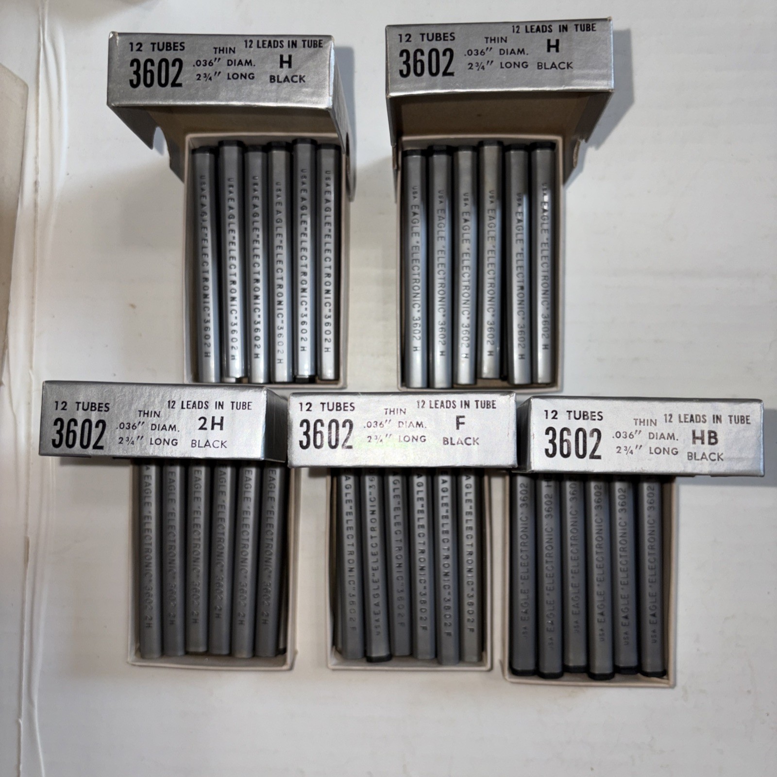 Lot Of 60 Tubes Eagle Electronic 3602 Refill Leads H HB 2H F .036”x 2 3/4”