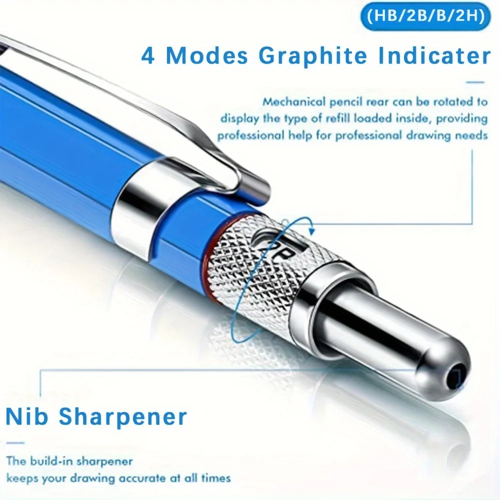 Four 2.0mm Lead Holder Mechanical Pencils & 36 Color Refills, Sharpener in Caps