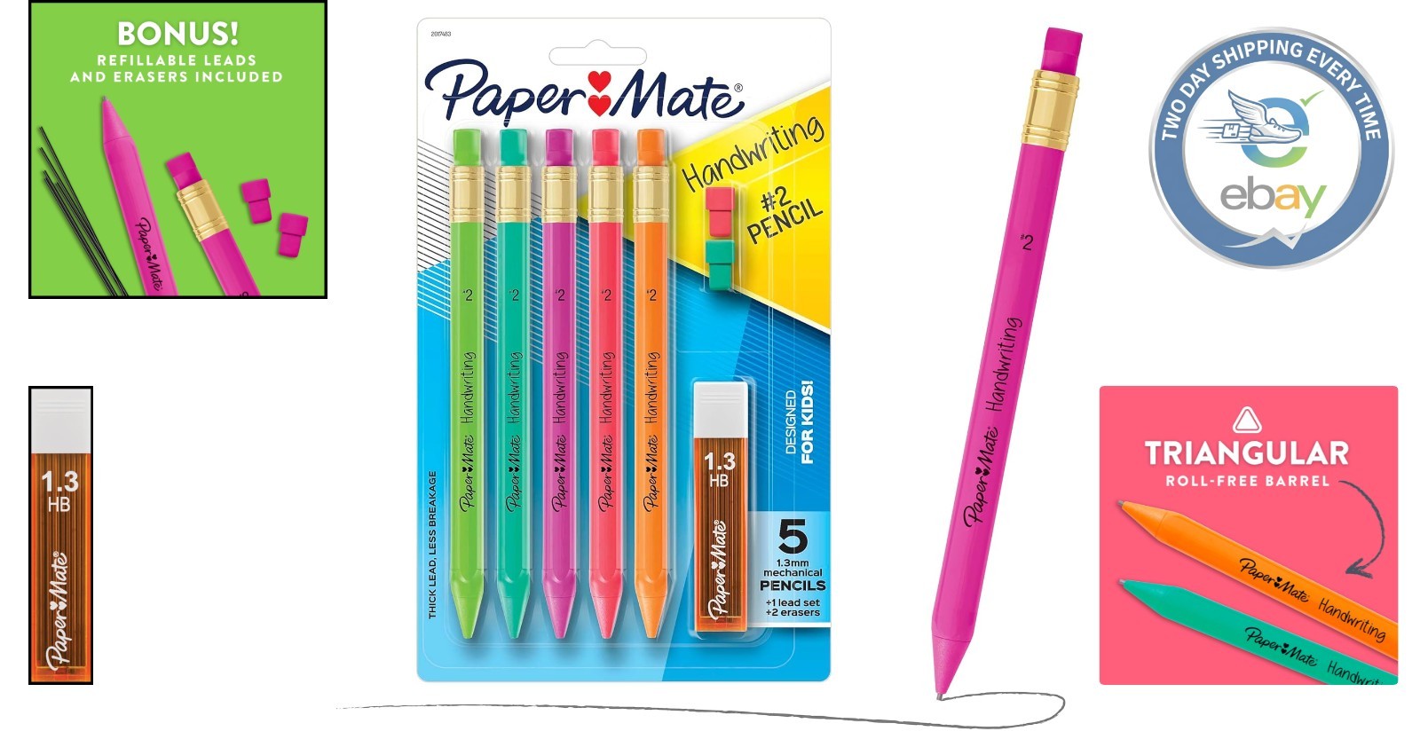 Erasable Triangular Pencils for Kids – 1.3mm Lead, Fun Colors & Refills, 8 Count