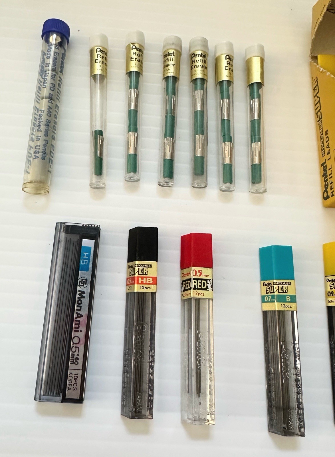 Pentel Refill Erasers & Lead 0.5mm, 0.7mm, 0.9mm Lot Some New & Some Opened