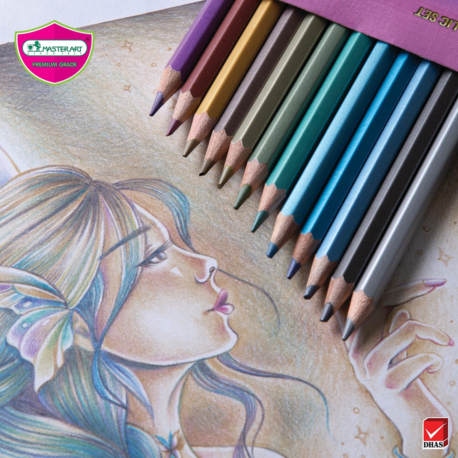 MASTERART Metallic Colored Pencils 12 Colors 1 Count (Pack of 12), Multicolor