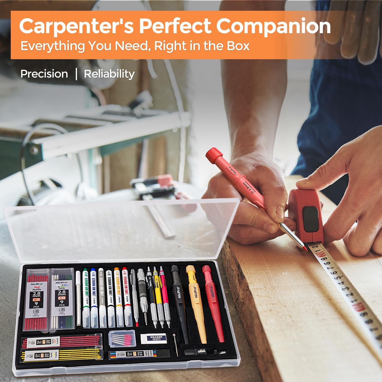 36PCS Mechanical Carpenter Pencil Set with Sharpener, Lead Refills & Tools – Hea