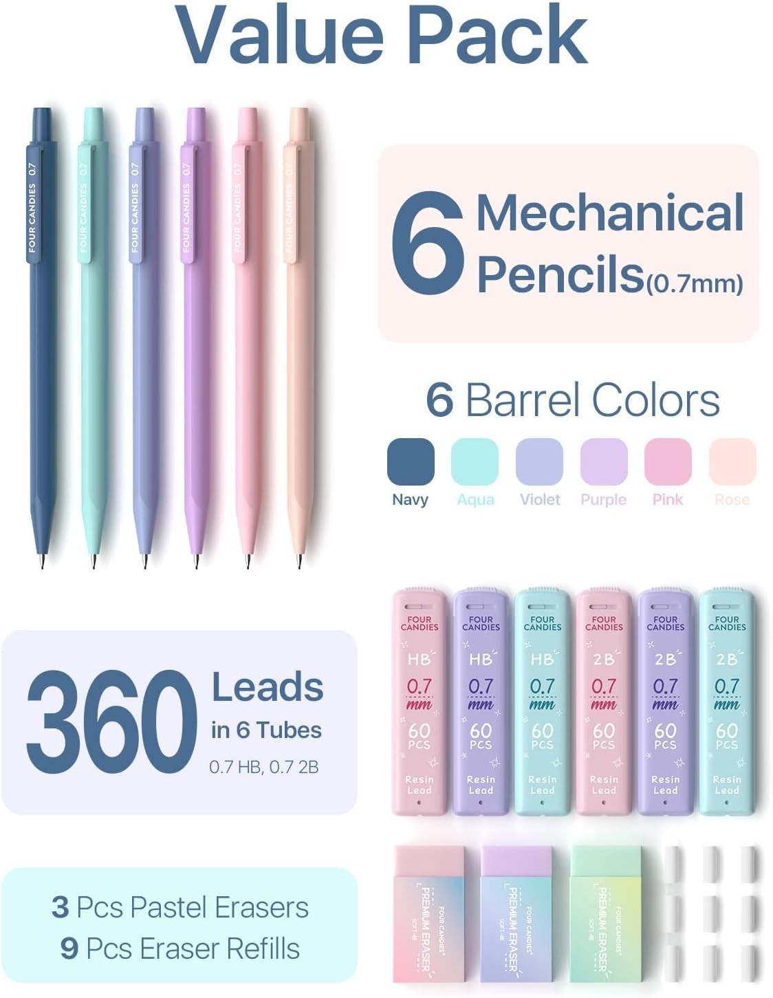 Ergonomic 0.7mm Mechanical Pencil Set – Complete with Leads, Erasers & Case