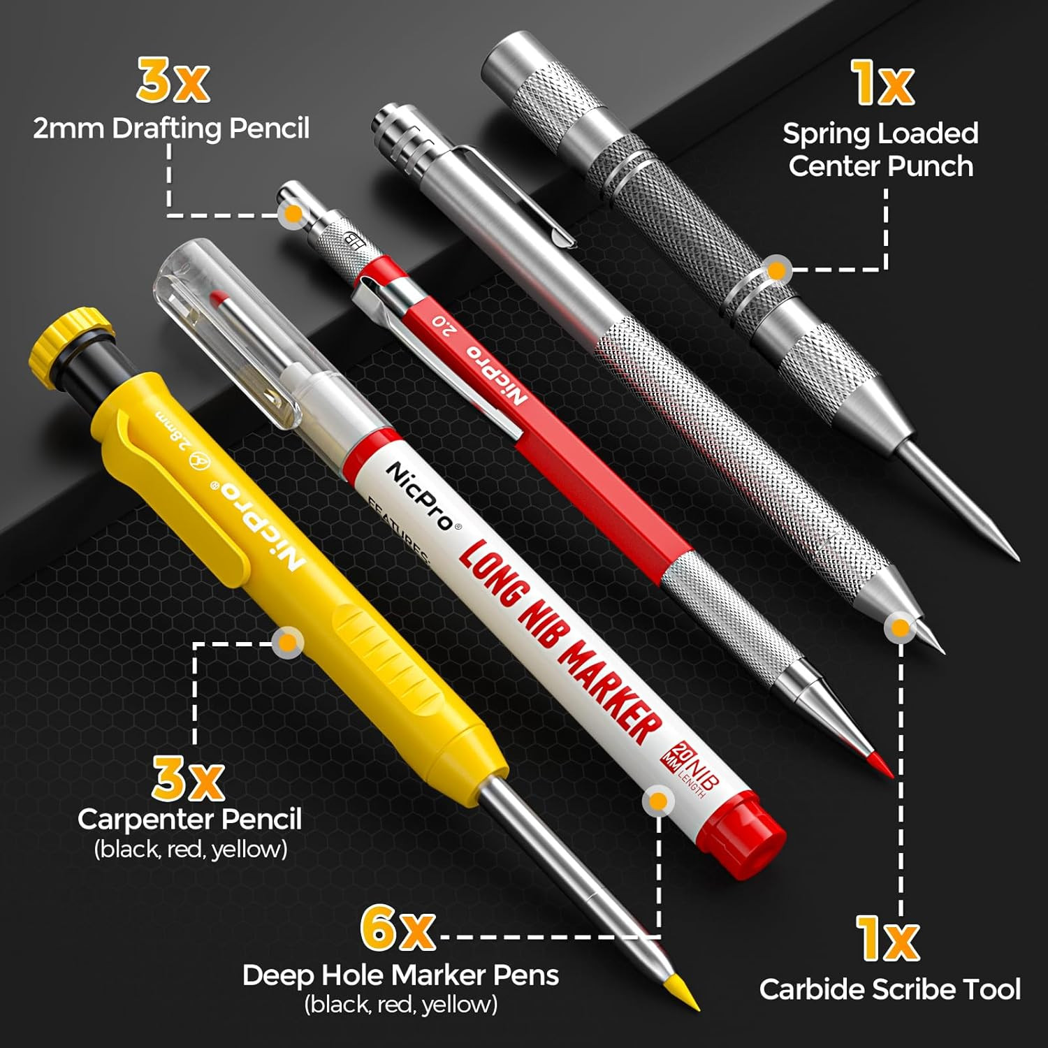 39 Pack Carpenter Pencils with Sharpener, Mechanical Carpenter Pencil Set with 1
