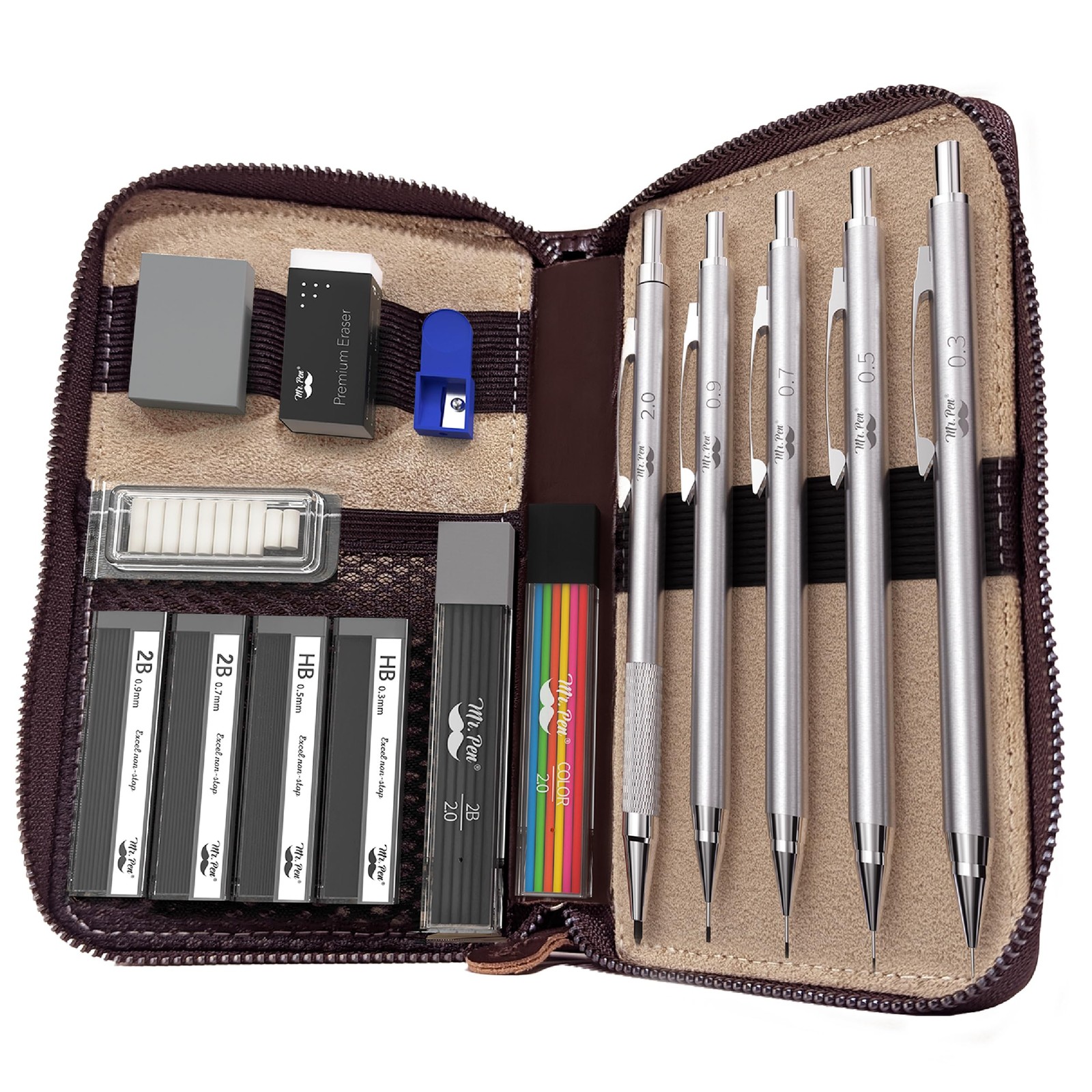 Mr. Pen- Metal Mechanical Pencil Set in Leather 5 Count (Pack of 1), Black