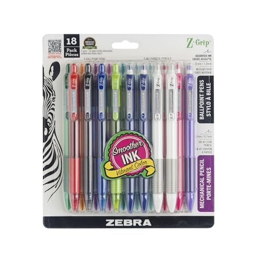 Z-Grip Writing Set, Retractable Medium Point Ballpoint 18 Pen Pencil Black A