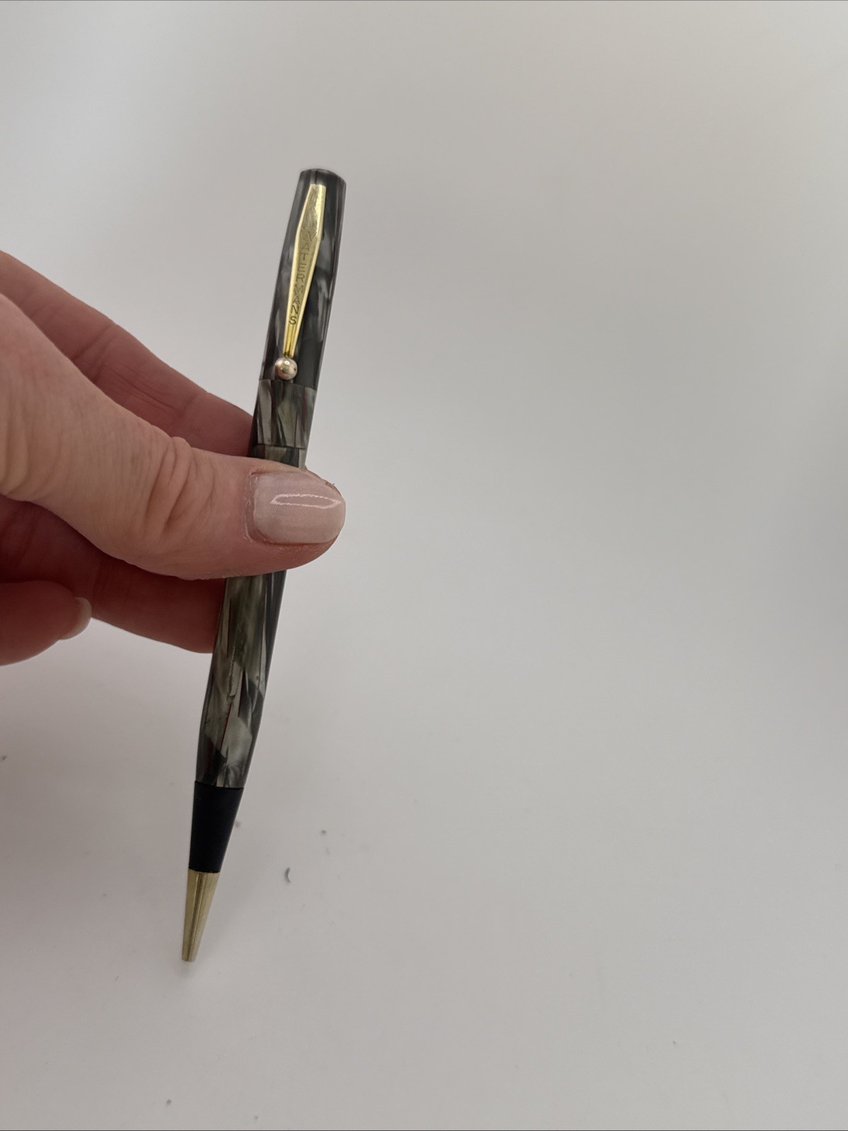 Vintage Waterman’s Commando Mechanical Pencil Gold Trim Gray Pearl Celluloid B1