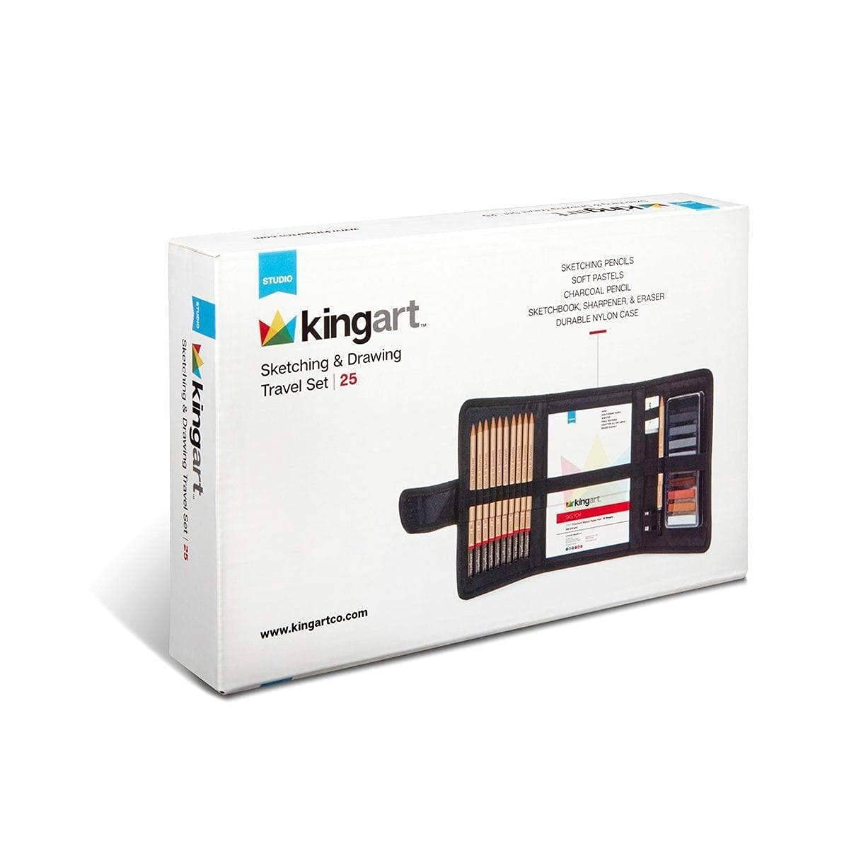 KINGART DRAWING & SKETCHING 25 pc. TRAVEL SET, 1 Count (Pack of 1), Gray
