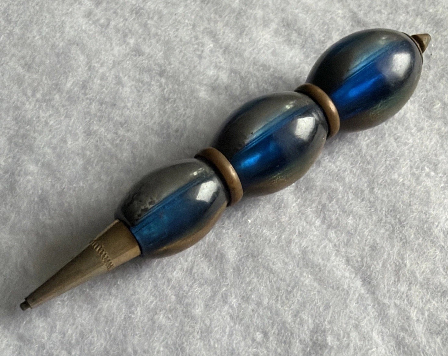 Gorgeous Gold Blue Vintage Mid Century Modern Beaded Mechanical Mini Pencil