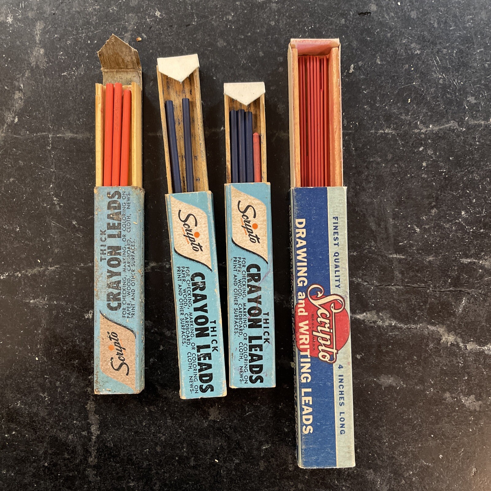 MIXED LOT VINTAGE ANTIQUE DRAWING LEADS AND CRAYONS Scripto, Eberhard, Eagle