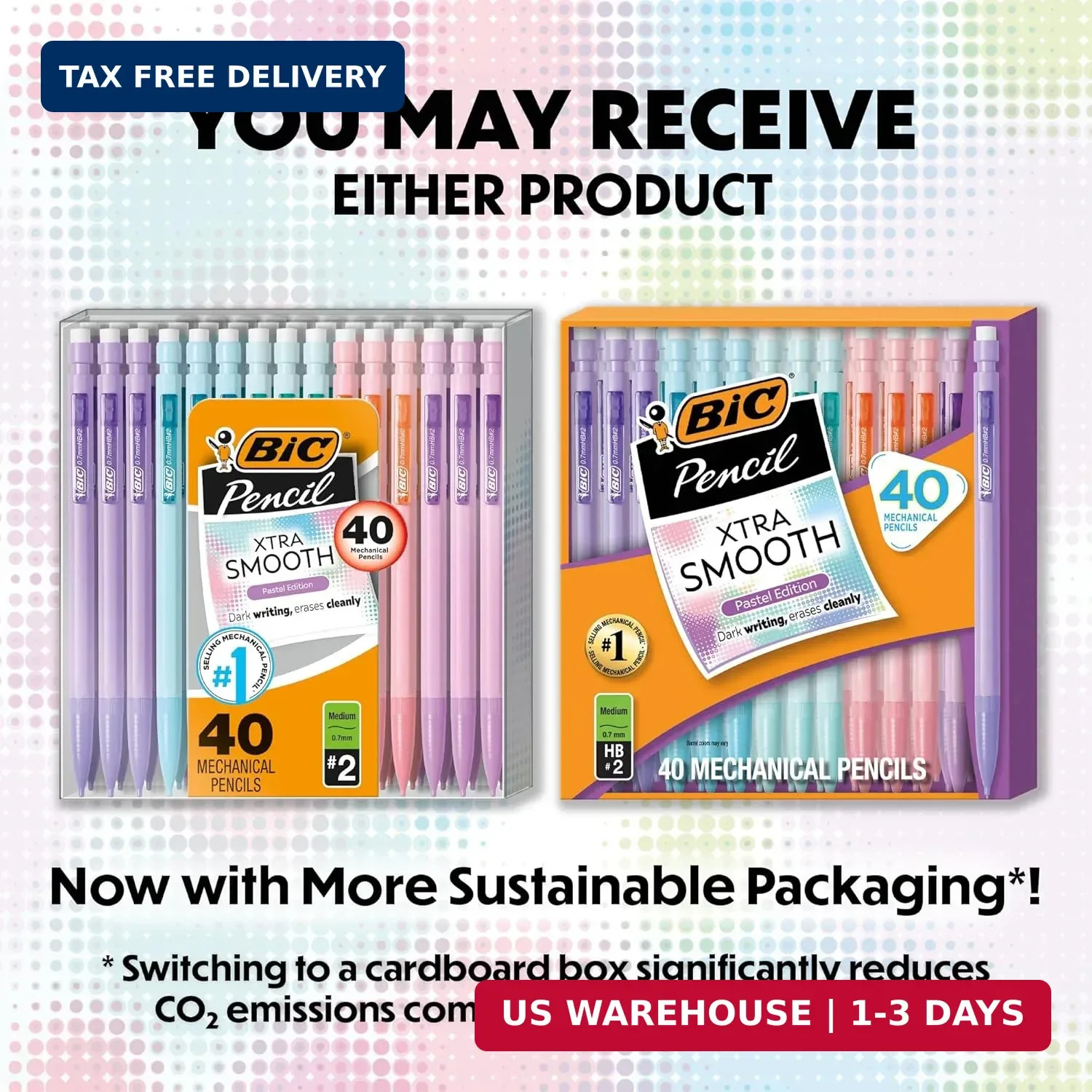 BIC Xtra-Smooth Pastel Mechanical Pencils with Erasers, Medium Point (0.7mm), 40