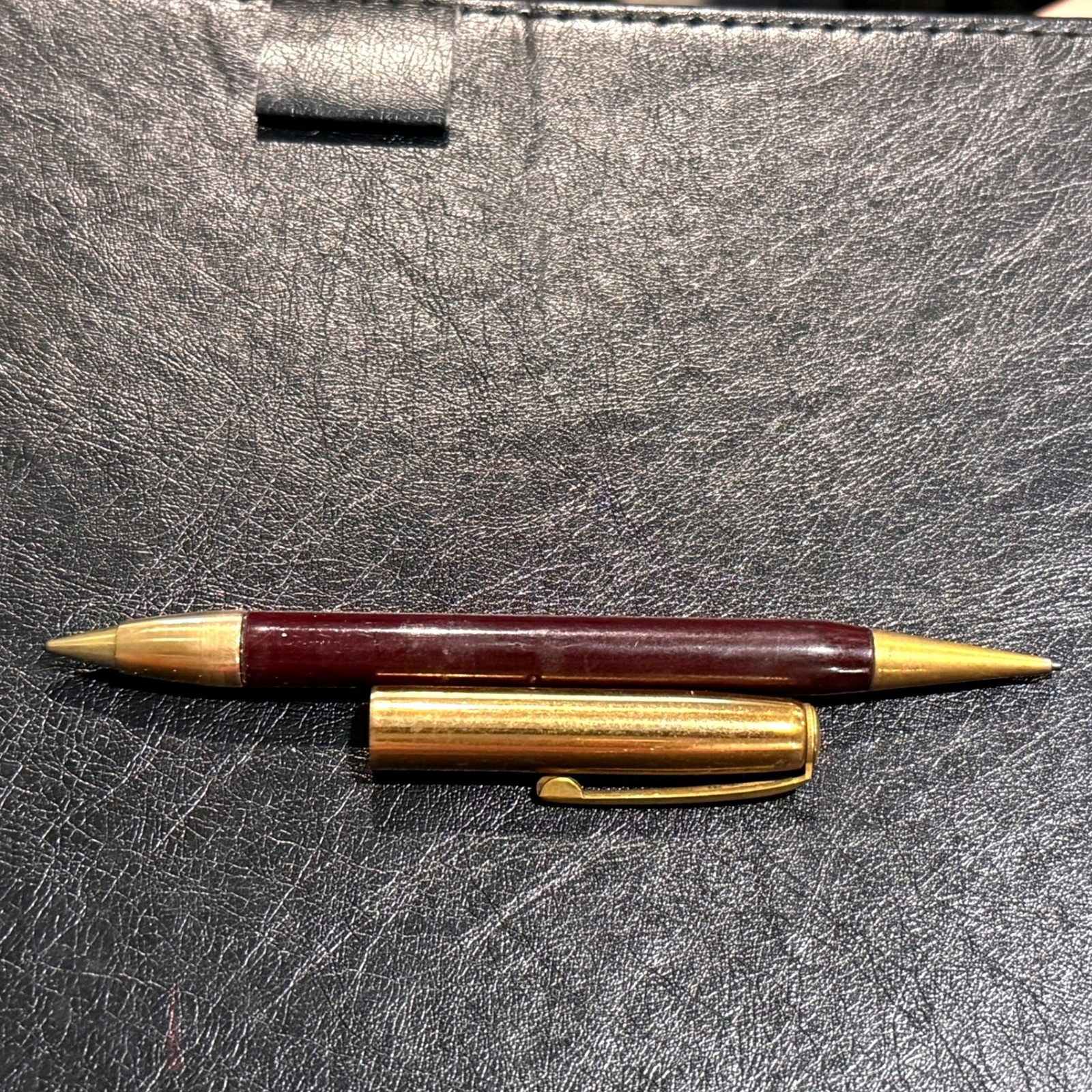 Vintage MCM Norman Mechanical Pencil Burgundy Plastic Gold Tone Office Retro USA