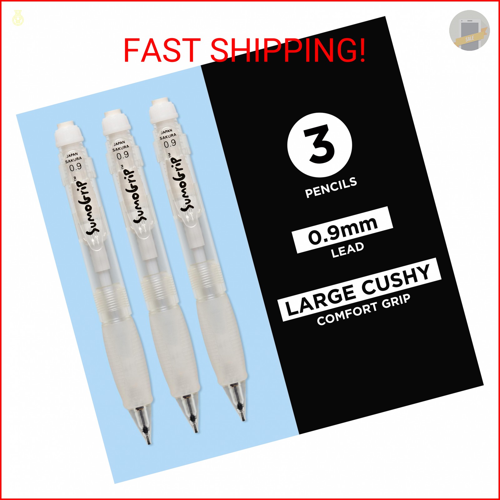 SAKURA SumoGrip Pencil with Comfort Grip – 0.9 mm Ergonomic Mechanical Pencil –