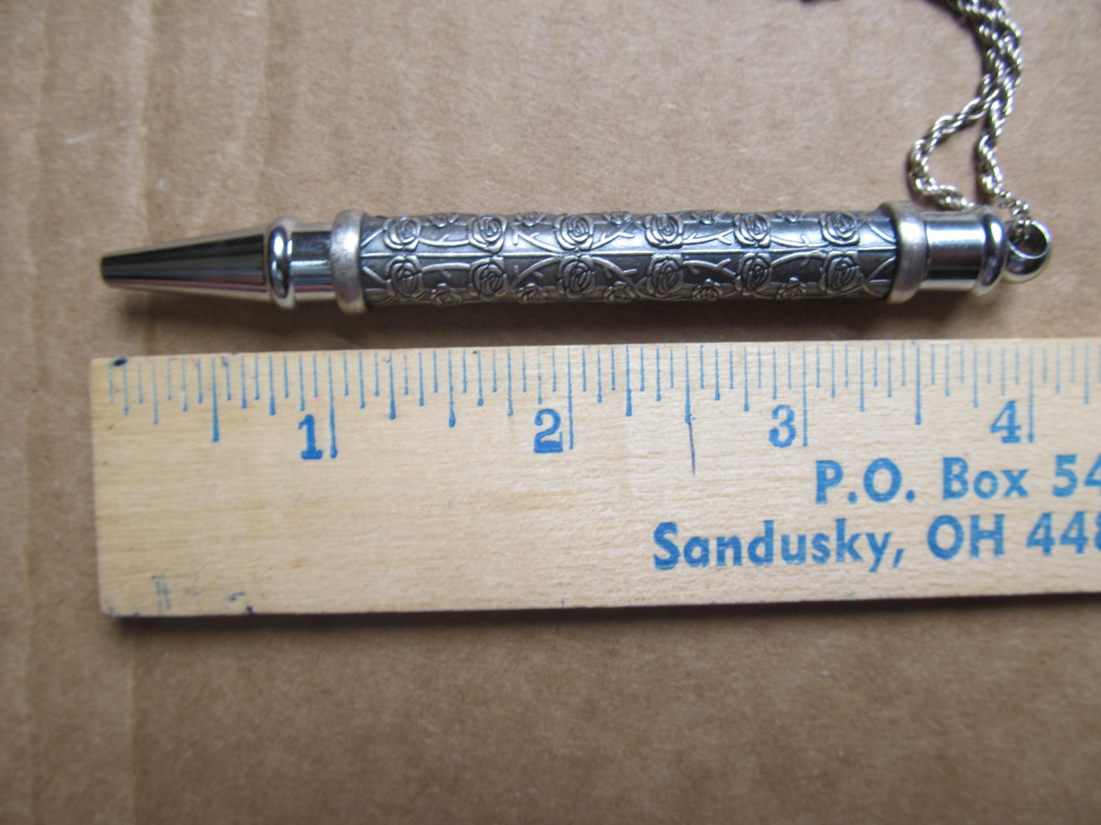 Vintage ~ Hauser Ink Pen / Necklace on Chain with Floral Rose Design ~ Works