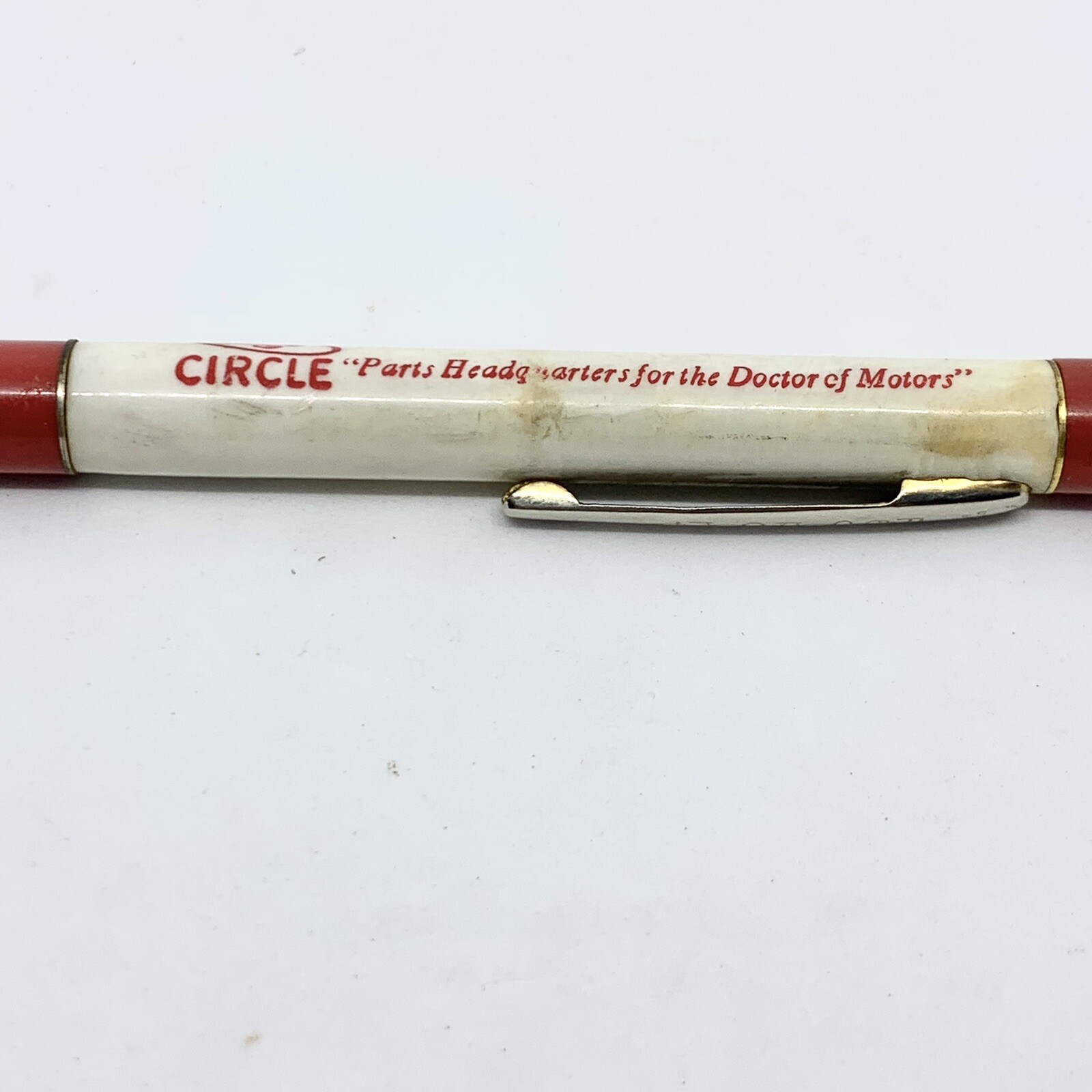 Vintage Redipoint Mechanical Pencil Advertising Automotive White Red Bakelite