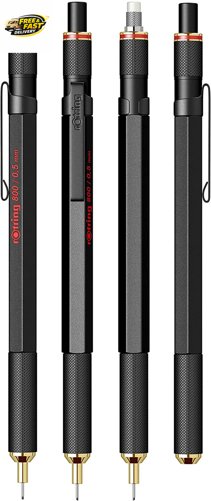 800 Retractable Metal Mechanical Pencil, 0.5Mm, Black Barrel – for Drafting, Eng