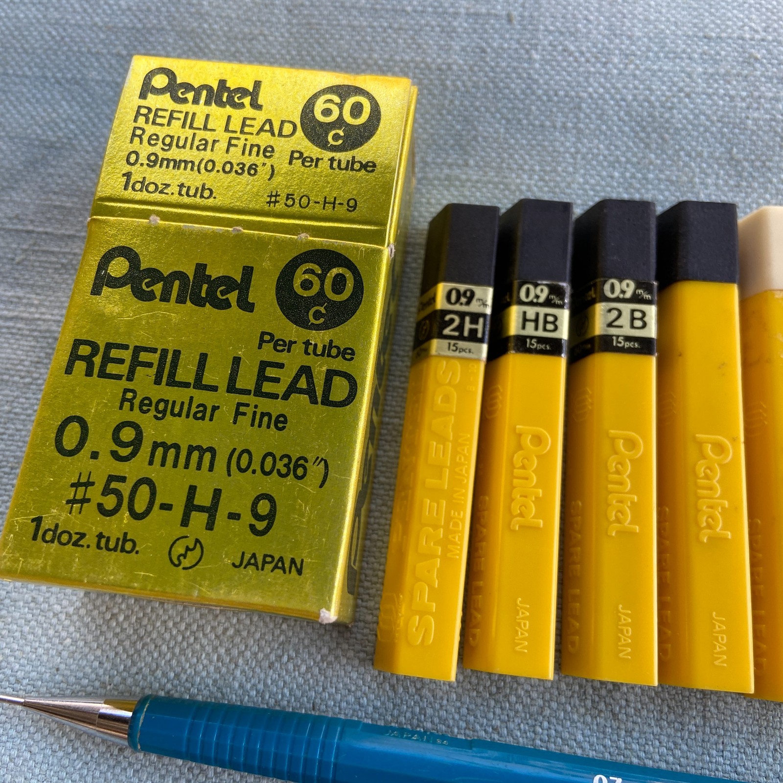 Vintage Drafting Pentel .7mm .9 PIlot P207 P209 Pencil H 2H 2B HB Lead Erasers L