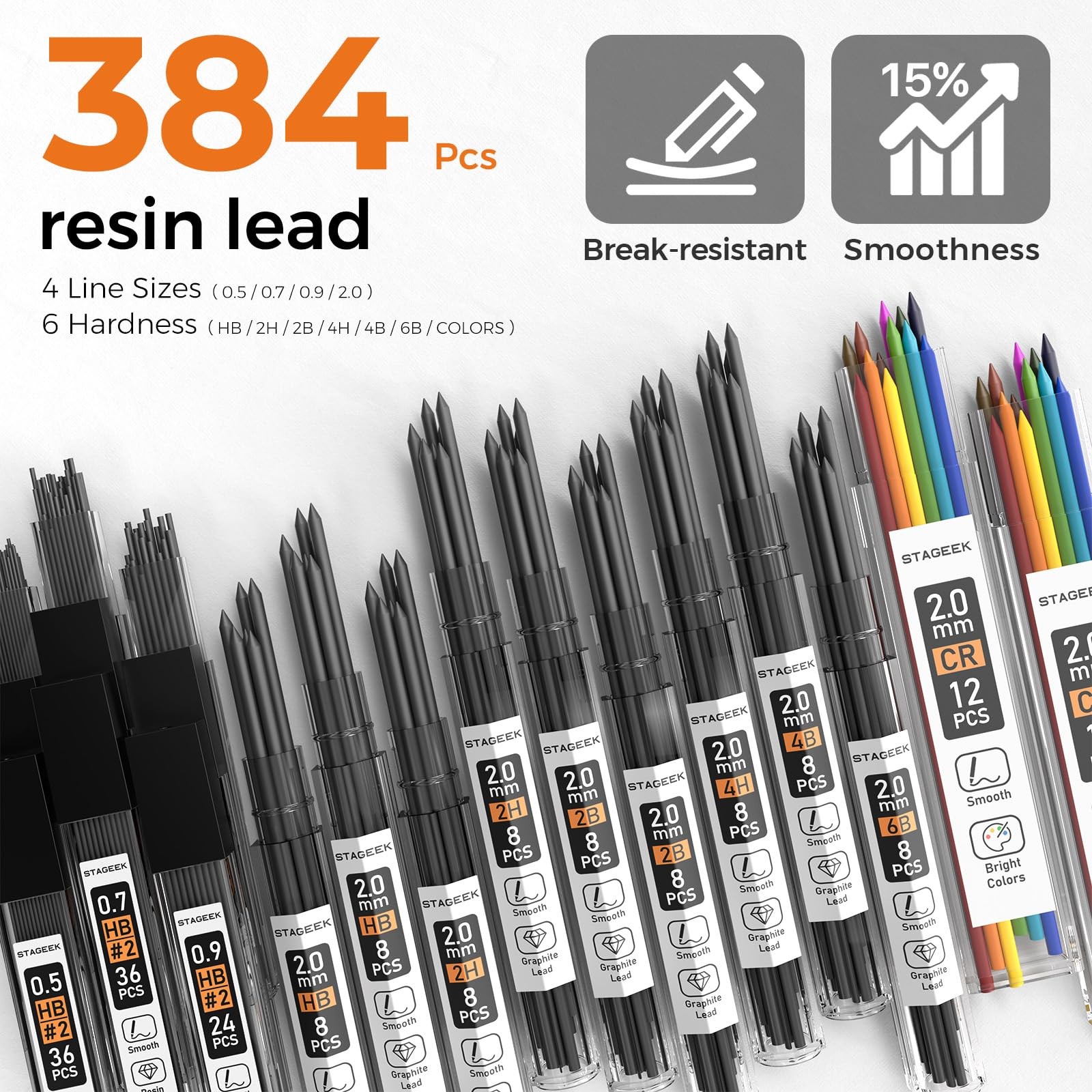 35Pcs Art Mechanical Pencil Set with Case, 0.5 0.7 0.9 2.0 Graphite silver