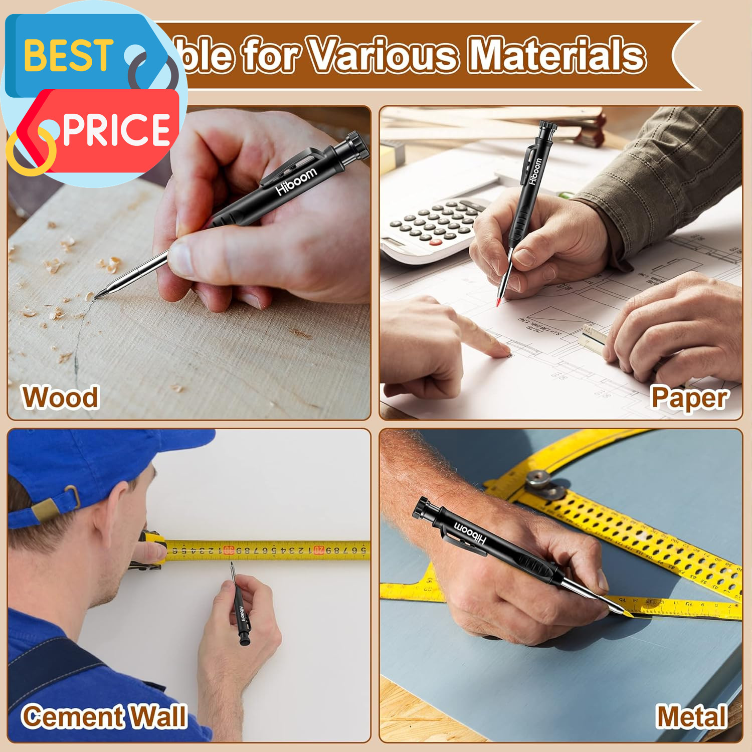 4 Pack Carpenter Pencil with 24 Refills (Red, Black, Yellow), 2.8 Mm Heavy Duty