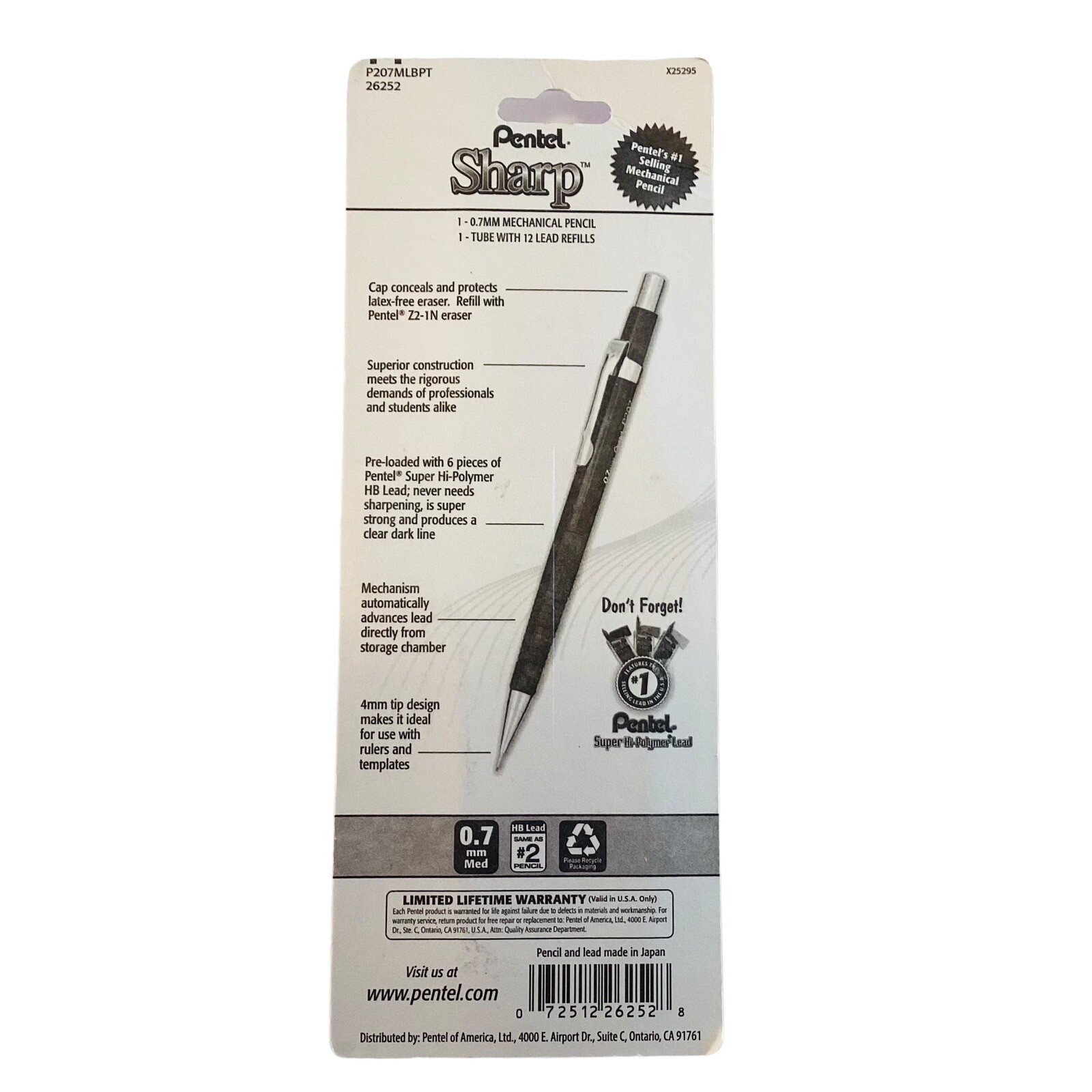 Pentel Sharp P207 0.7mm Drafting Premium Mechanical Pencil Metallic Pink Barrel