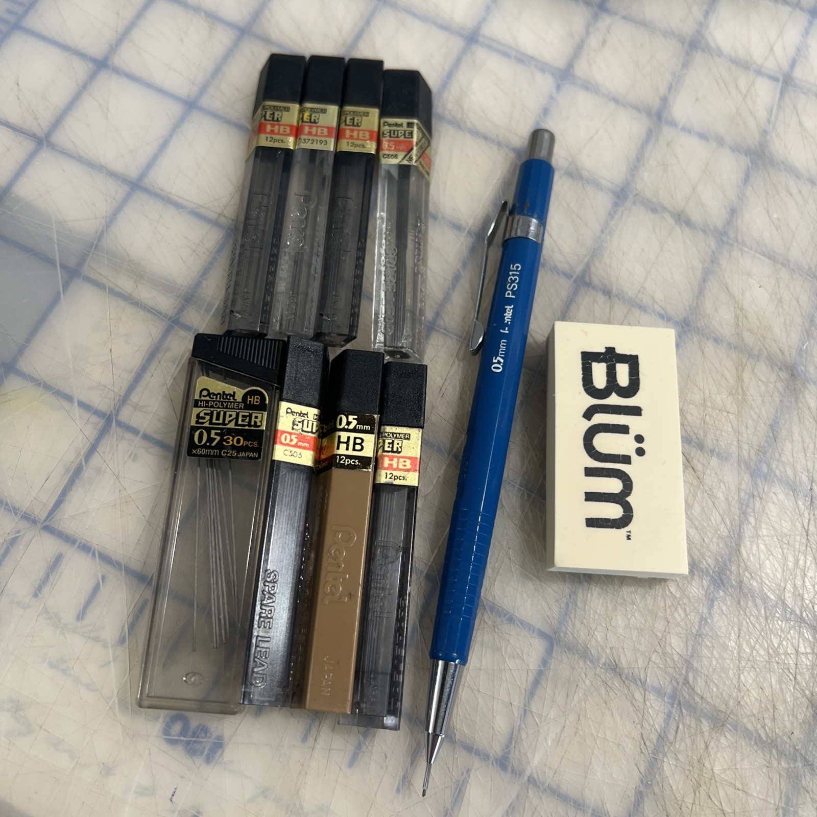 Vintage Pentel PS315 0.5mm Mechanical Pencil With Some Leads And Blum eraser