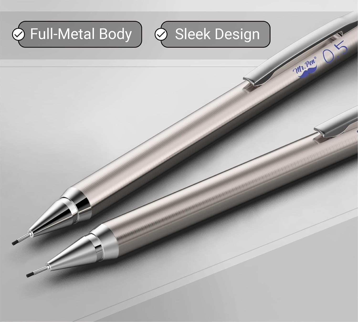 – Metal Mechanical Pencil Set with Lead Refills & Erasers, 2 Pack | 0.5mm, 4x Tu