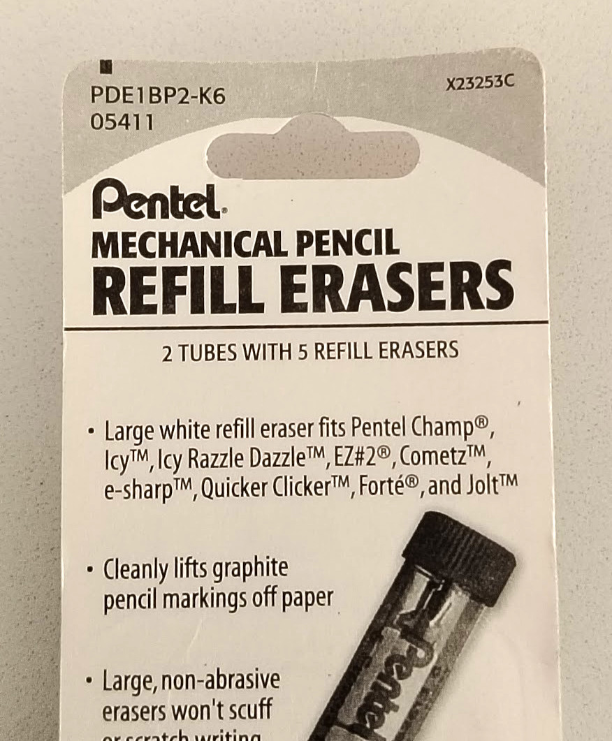 Pentel Refill Eraser for Mechanical Pencils White 4 Tubes 5 Erasers per Tube