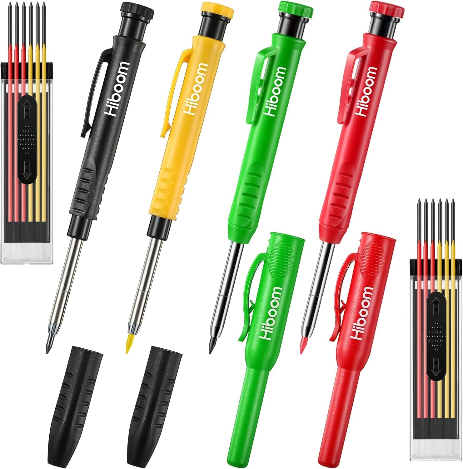 Hiboom 4 Pack Carpenter Pencils with Sharpener, Mechanical Pencil Colorful