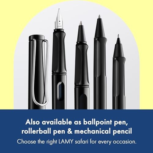 LAMY Safari Shiny Black Fountain Pen – Ergonomic Grip and Polished Steel Nib
