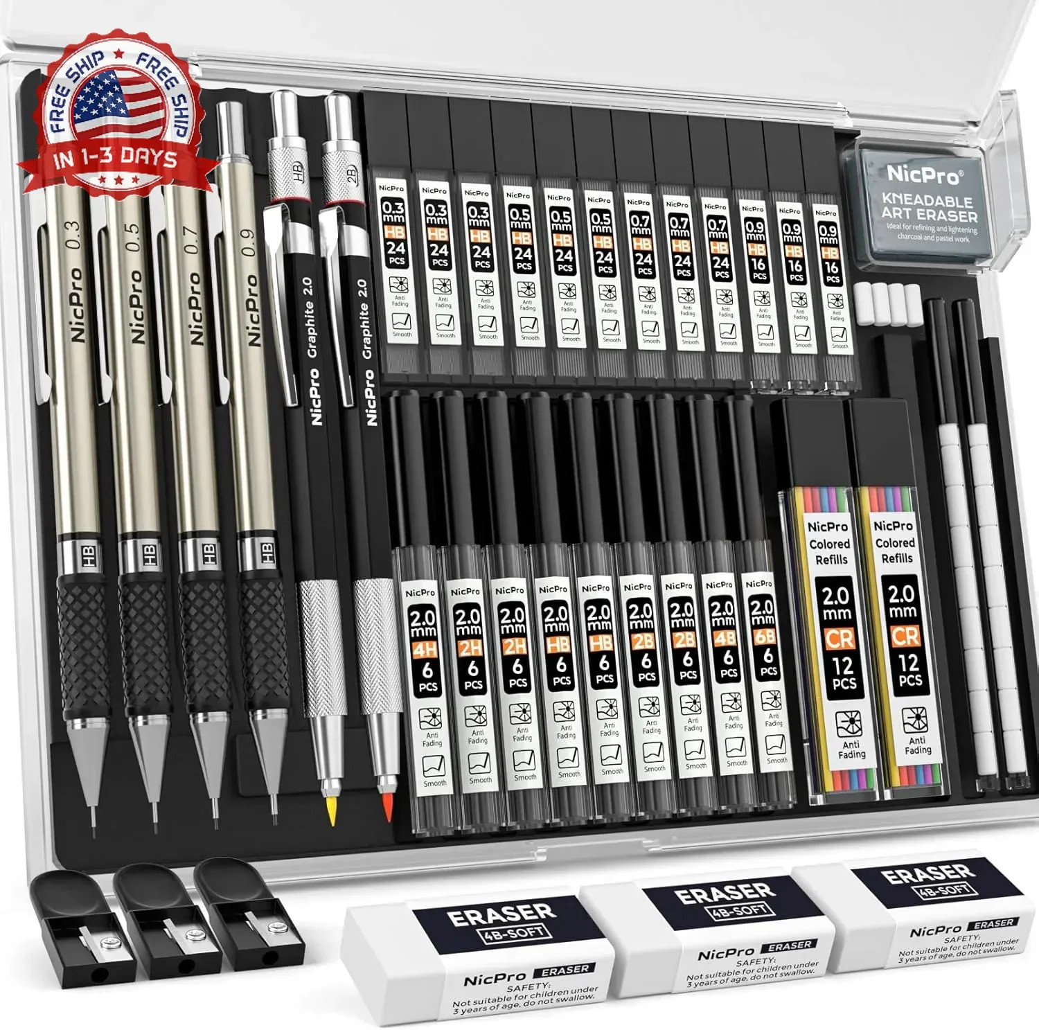 Nicpro 37PCS Art Mechanical Pencil Set, 4PCS Metal Drafting Pencil 0.3mm, 0.5 mm